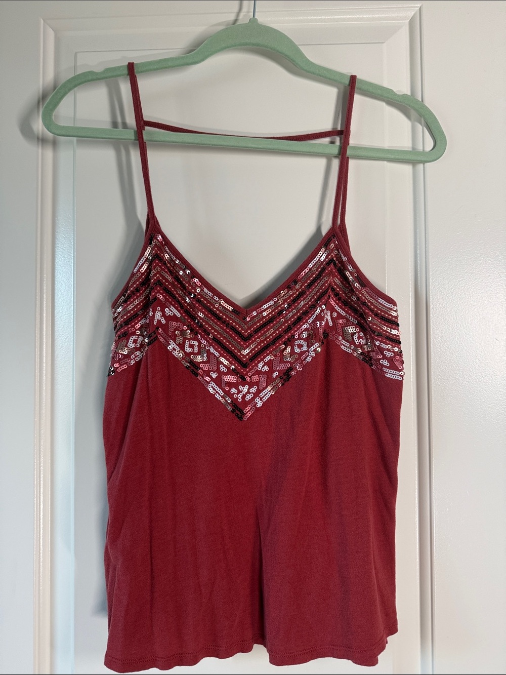 Express Red Sequin Chevron V-Neck Cami